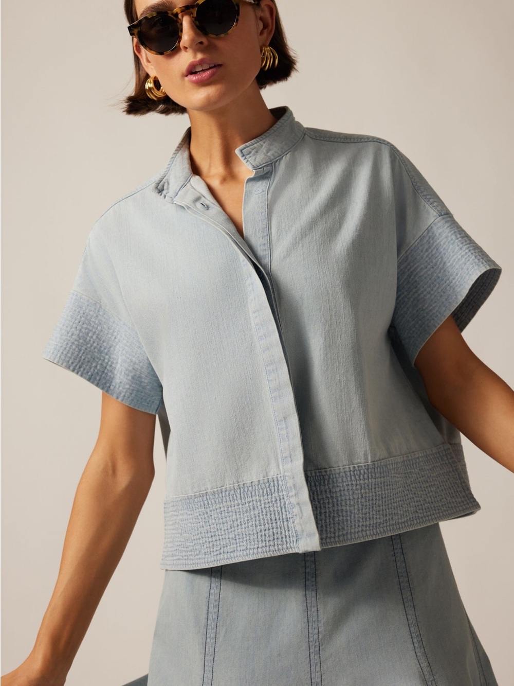 Light Wash Denim Trapunto Stitch Sofia Shirt